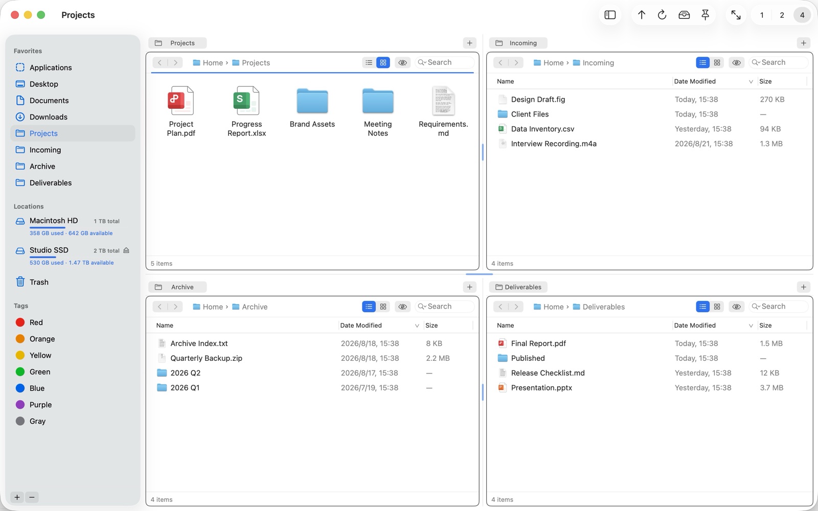 PaneTrail multi-pane interface